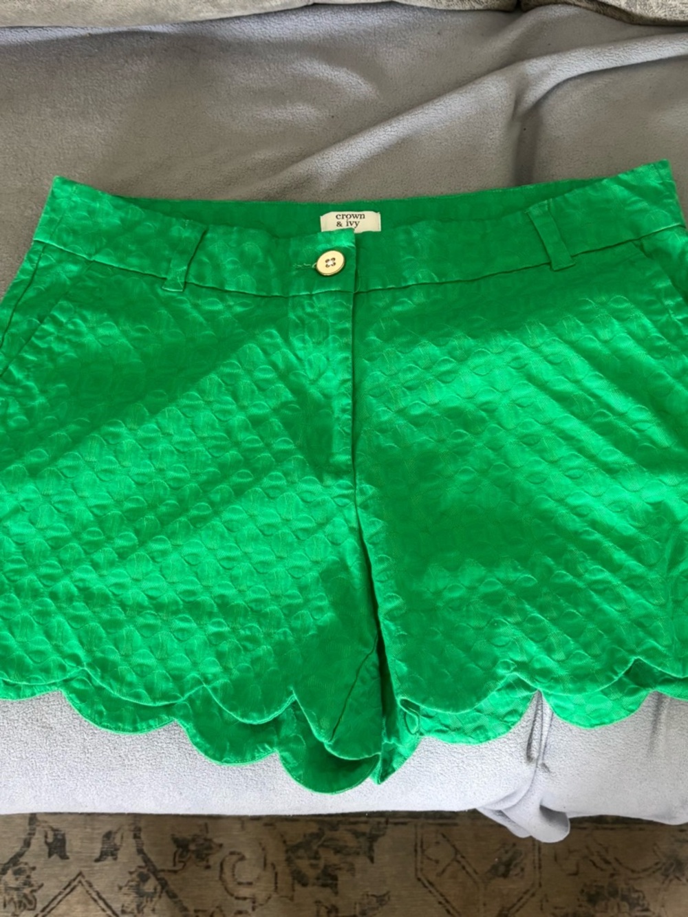 crown & ivy Emerald Green Textured Dress Shorts with Gold Charm